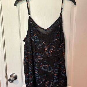 torrid Black Satin Tropical Leaf Cami with Blue & Coral Print